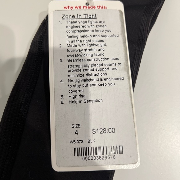 NWT Lululemon Zone in legging, Size 4. Retail $128 - Picture 3 of 4